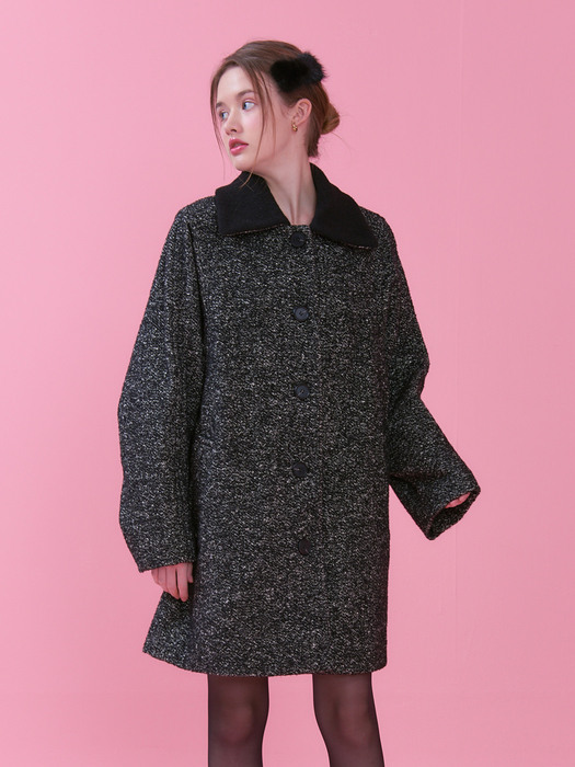 DONA SINGLE HALF TWEED COAT_BLACK