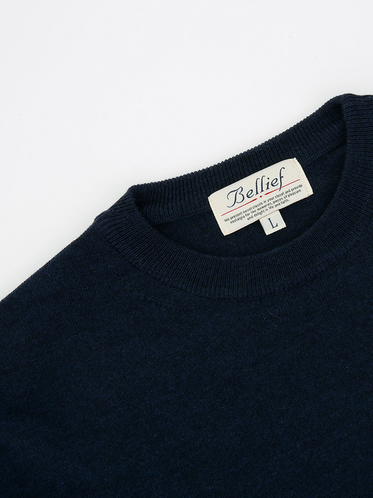 Merino wool soft Crew neck knit (Navy)