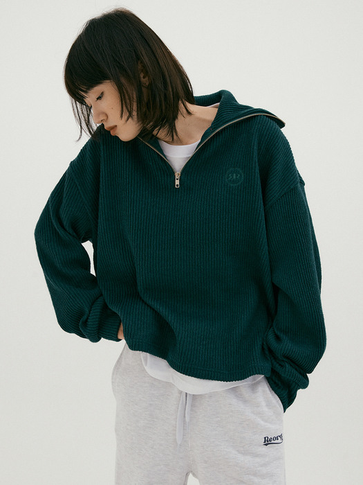 NOI HALF ZIP-UP KNIT GREEN