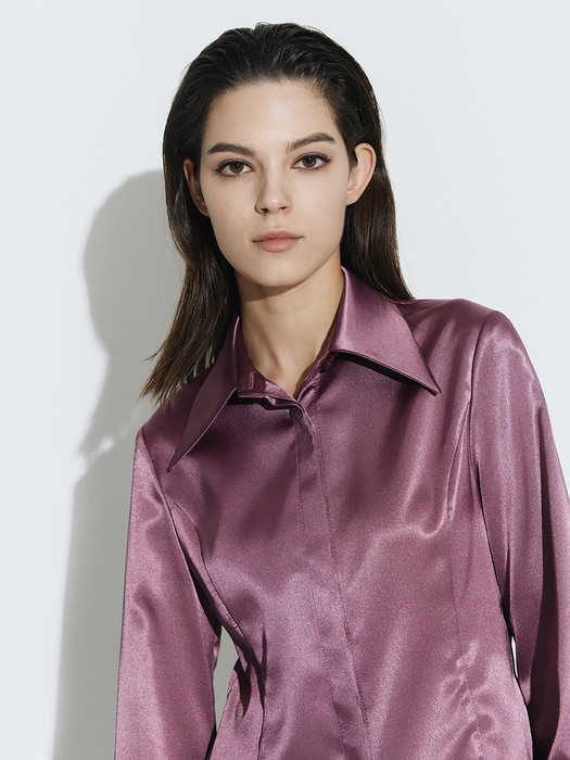 Silky Satin Fitted Shirts [Purple]