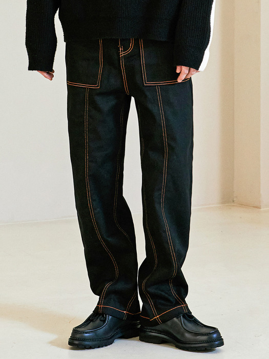 FRONT SEAM CARPENTER TWILL DENIM PANTS BLACK