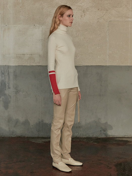 PIET Contrast-Cuffs Turtle Neck Knit_Cream Ivory