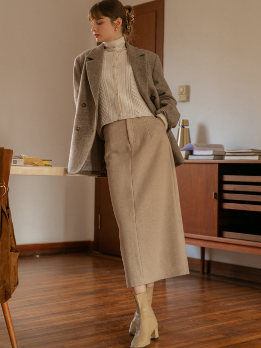 CATHERINE woolen h-line long skirt_oatmeal