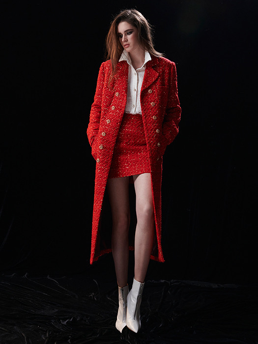 RED WOOL TWEED COAT