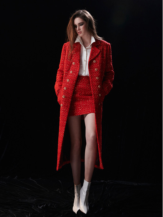 RED WOOL TWEED COAT