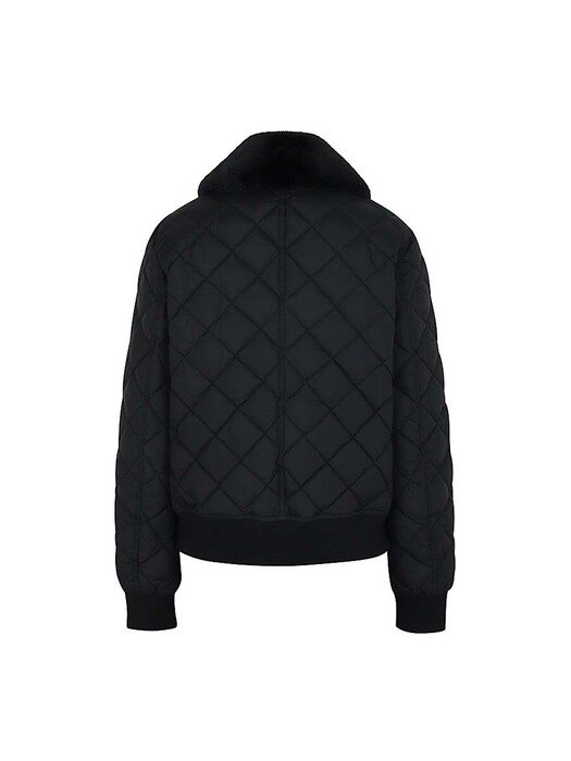 QUILTED STADIUM DUCK DOWN JACKET W/FUR COLLAR_Black