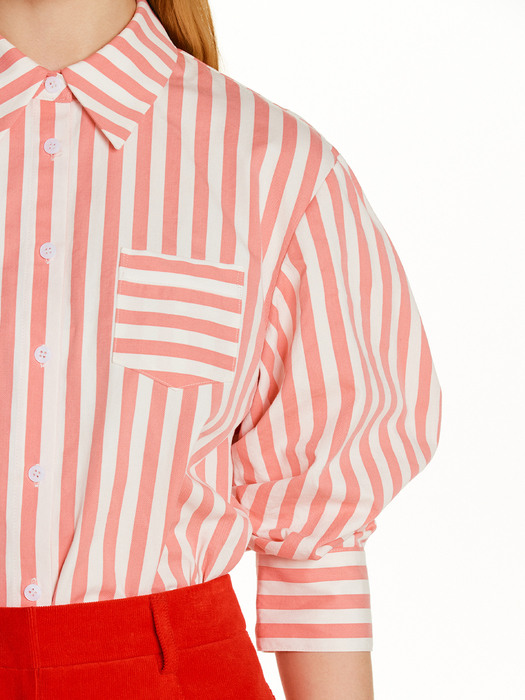 LANAI Voluminous sleeve blouse (Pink stripe/Navy/Black)