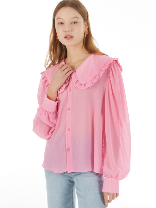 UP-213 셔링카라 블라우스 핑크 _ SHIRRING COLLOR BLOUSE_PINK