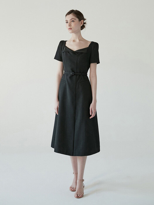 SERENA Satin collar A-line dress (Black)