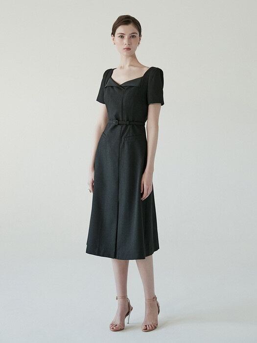 SERENA Satin collar A-line dress (Black)