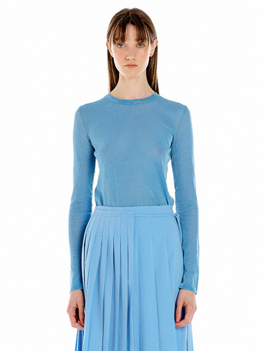 UTAL Shimmering Sheer Knit Top - Light Blue