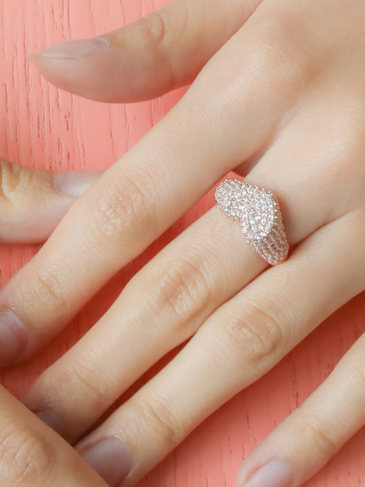 [SILVER] PAVE HEART RING (2 COLORS)