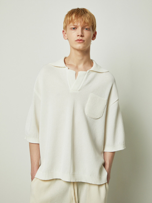 Organic cotton hand stitch collared shirts_Off White