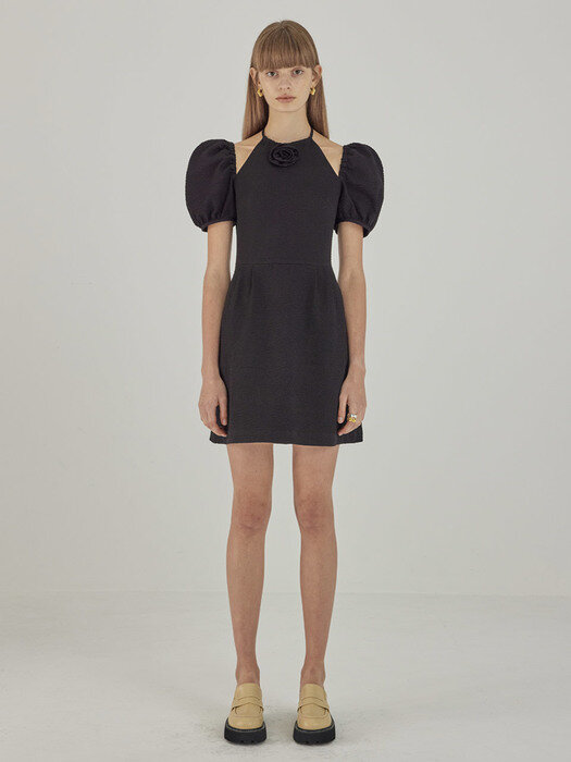 Corsage Halterneck Mini Dress_Black