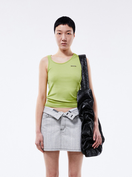 Waist folded mix denim short skirt (light gray)