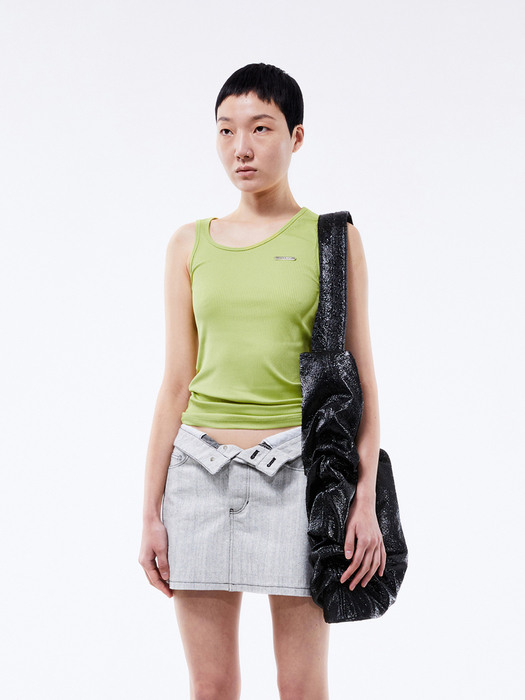 Waist folded mix denim short skirt (light gray)