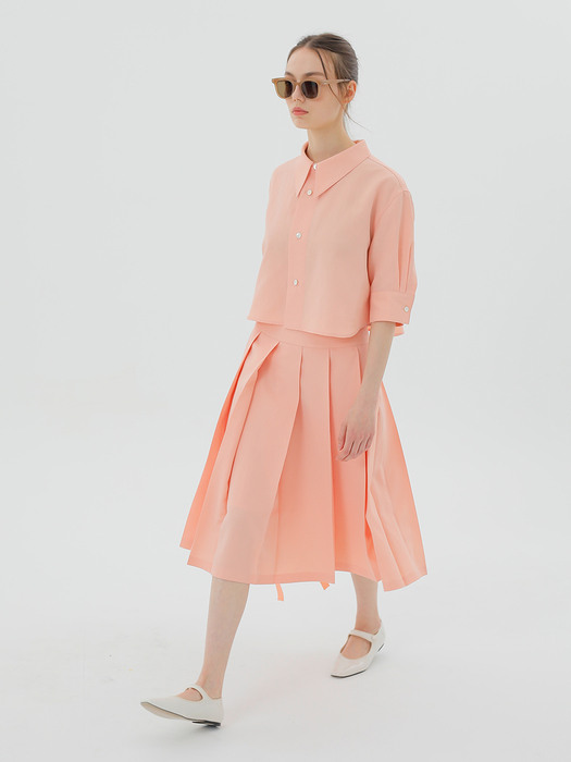 Wide Pleated Midi Skirt Pink