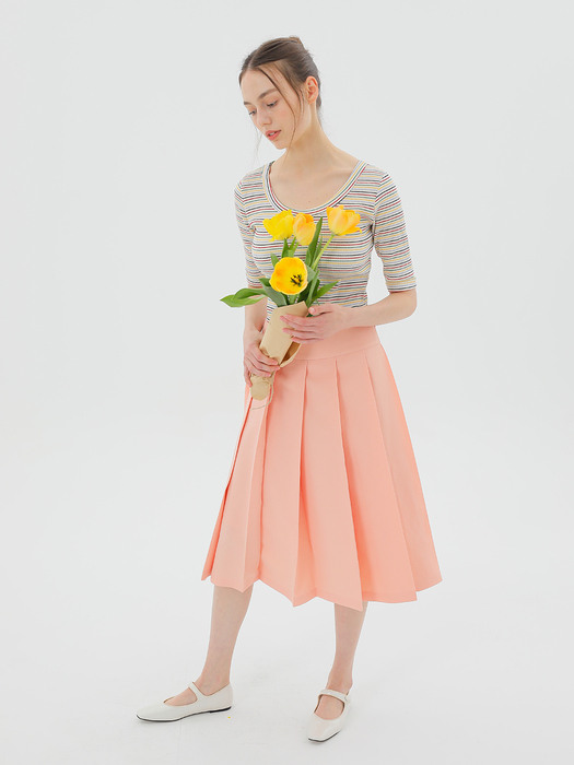 Wide Pleated Midi Skirt Pink