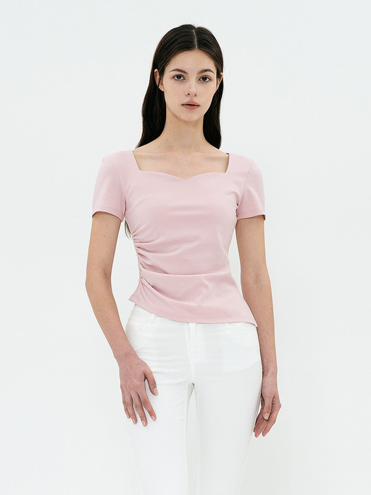Cindy Heart-Neck Shirring T-Shirts (3 Color)