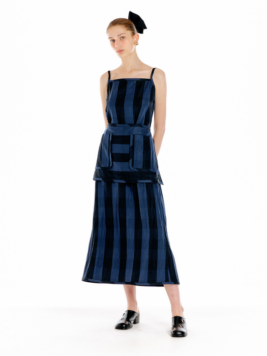 UKKAN Apron Dress - Navy/Black Stripe