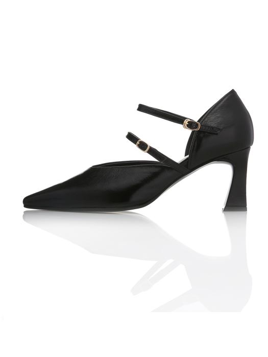 Pointed Toe Two Strap Pumps - MD1095p Black