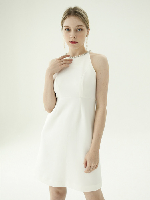 Jewel necklace dress (White)