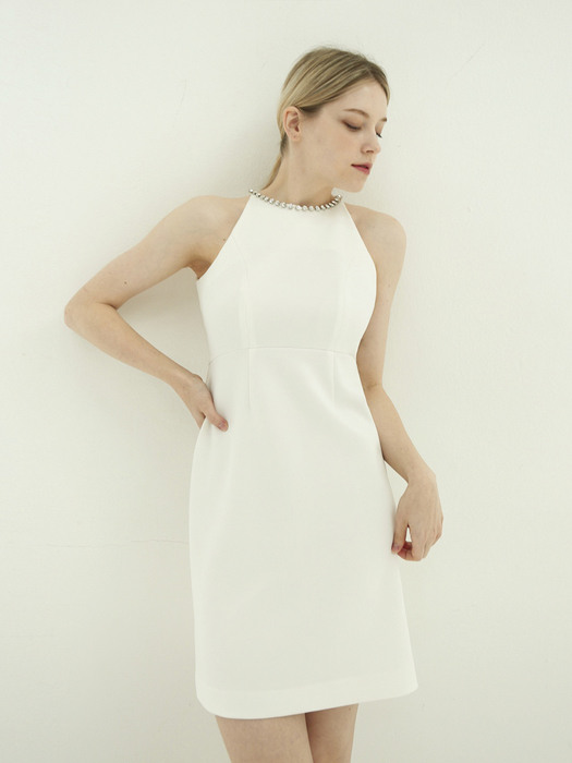 Jewel necklace dress (White)