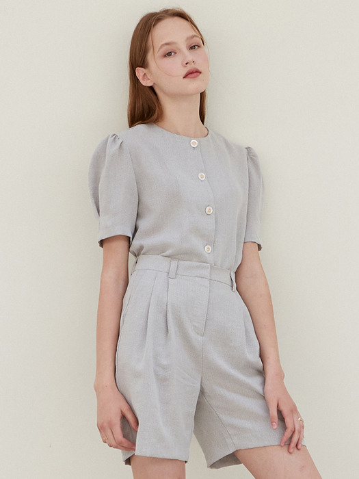 j1030 (SET) button blouse+Half-length slacks (gray)