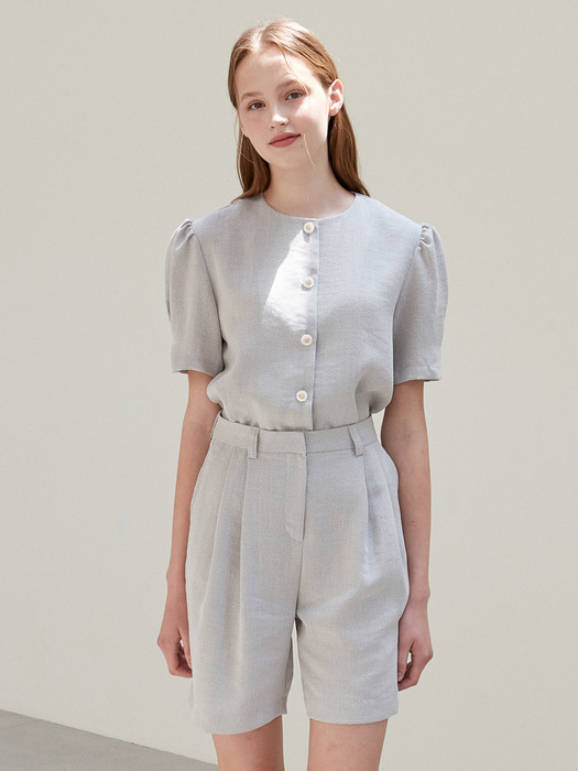 j1030 (SET) button blouse+Half-length slacks (gray)