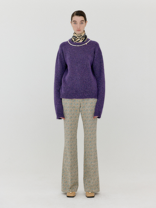VACKLYN Pearl Trim Knit Pullover - Purple