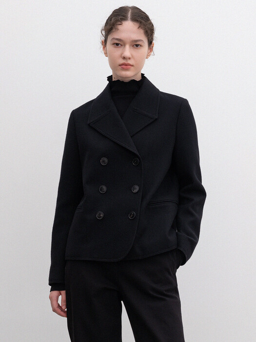 wool blend double jacket (black)