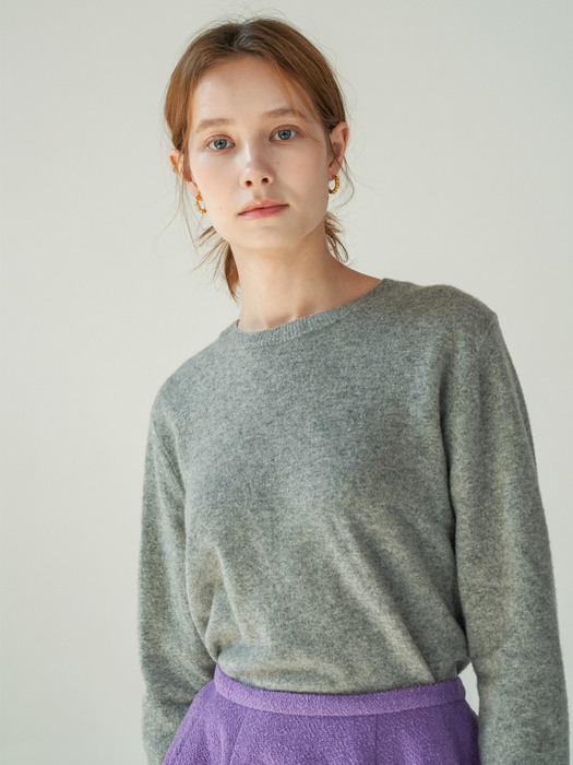 Simple round wool knit (Gray)