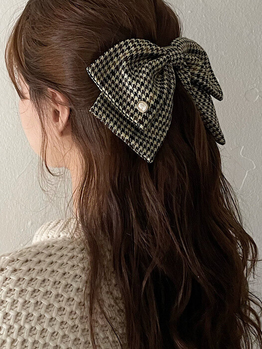 oar Hound Check Big Ribbon Barrette [Brown]