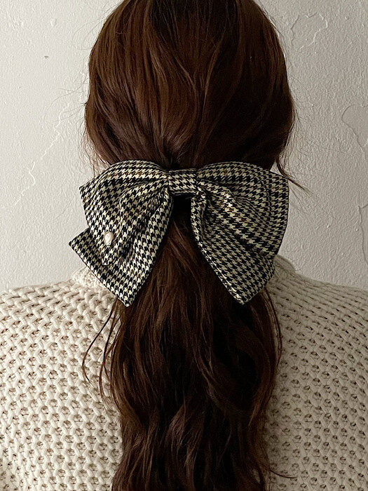 oar Hound Check Big Ribbon Barrette [Brown]