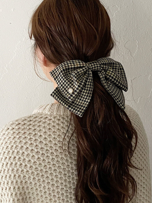 oar Hound Check Big Ribbon Barrette [Brown]