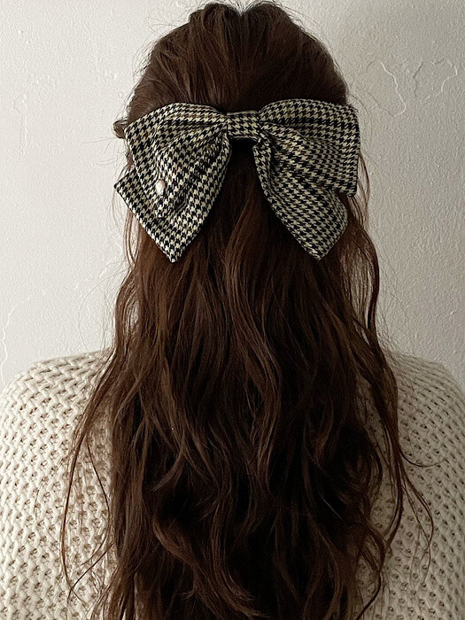 oar Hound Check Big Ribbon Barrette [Brown]