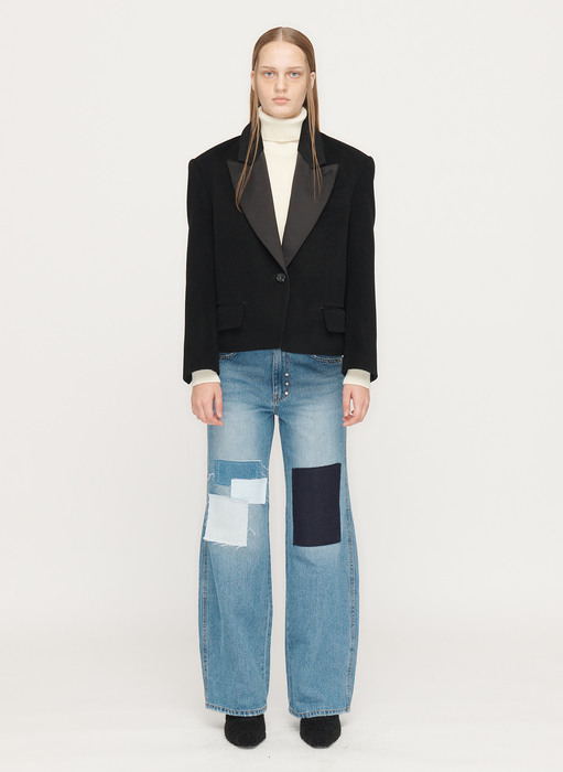 PATCHWORK DENIM PANTS, DENIM BLUE