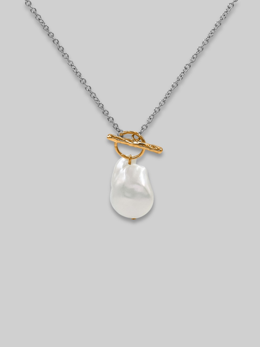 Dainty Pearl drop Two Tone Plated Toggle Clasp Necklace