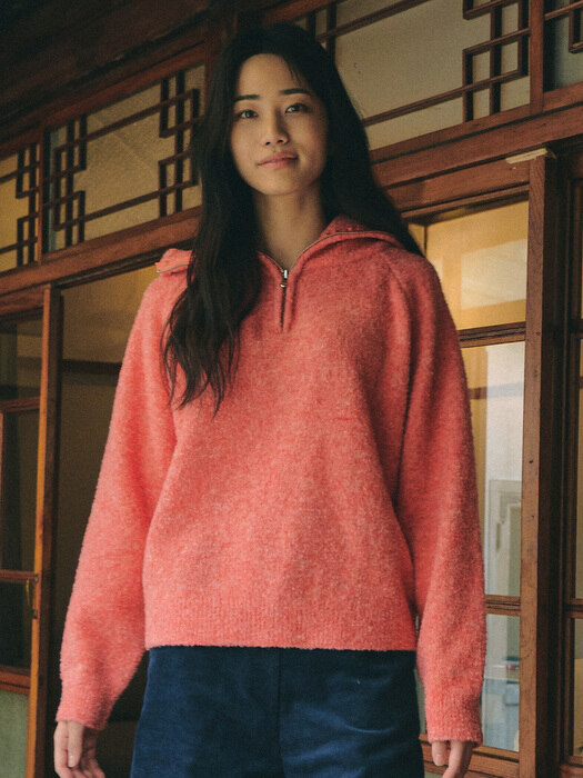 Boucle Knit Zip-up_pink