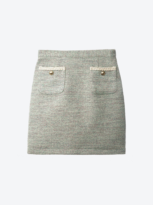 Gold-Buttoned Boucle Tweed Mini Skirt_UWS-FS21