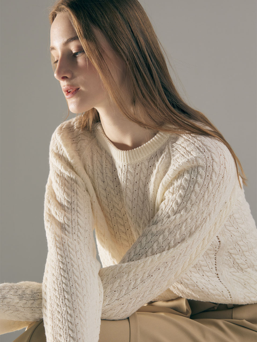 Italy Cotton Cable Pullover (IVORY)