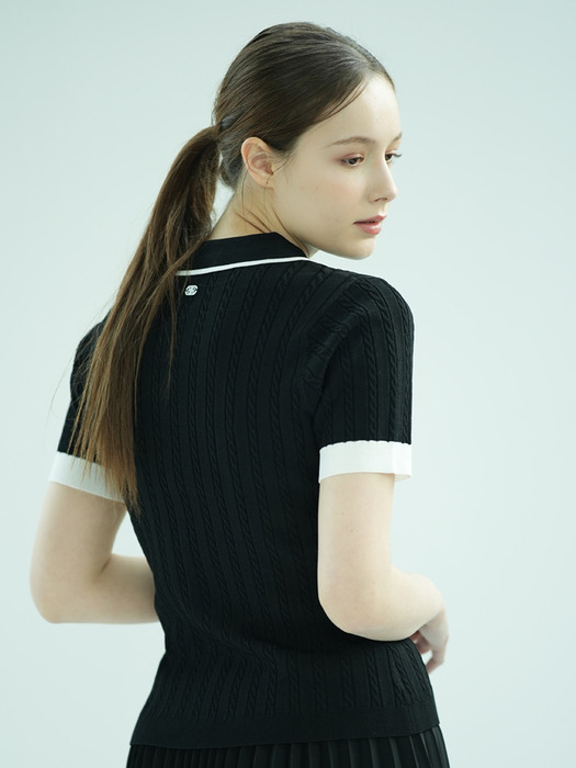 COOL CABLE TIPPING KNIT POLO BLACK