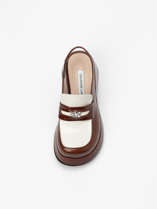 Brioche Clog Slingback Platform Shoes in Textured Brown with Ivory Textured Patent