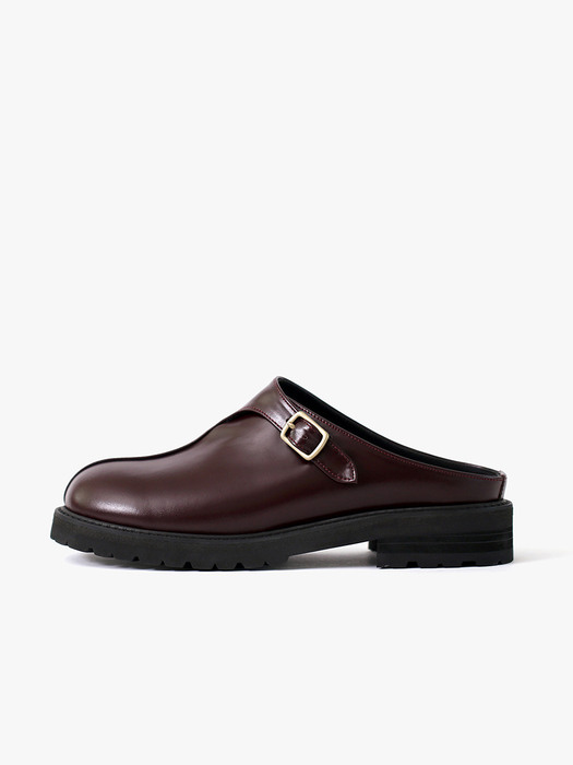 Chunky-Sole Leather Mules . Burgundy