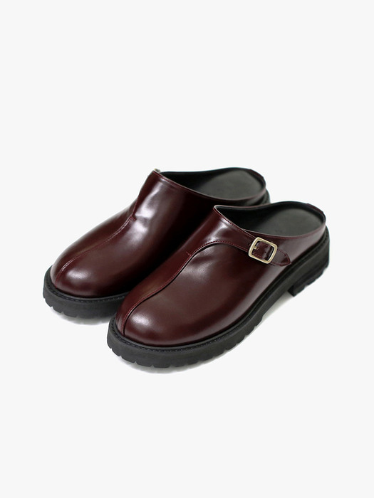 Chunky-Sole Leather Mules . Burgundy