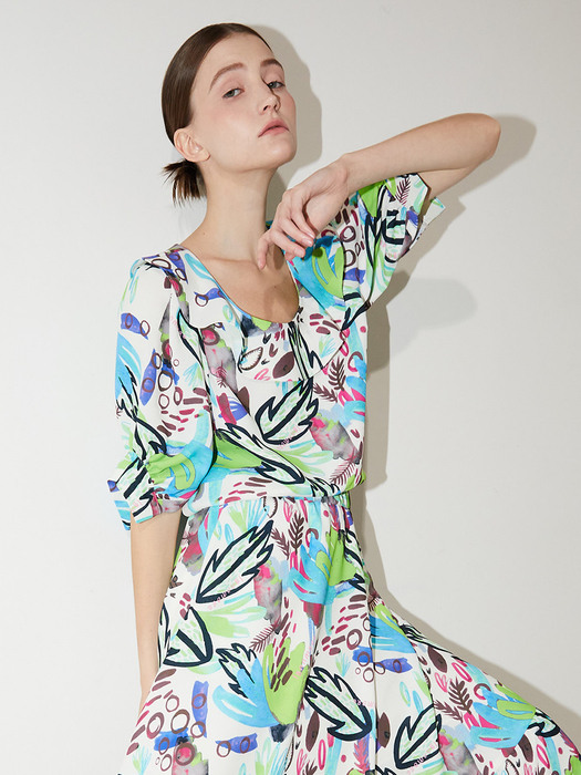  Summer Leaf Printed Blouse