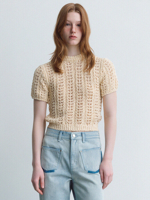 mary crochet knit pullover (yellow)