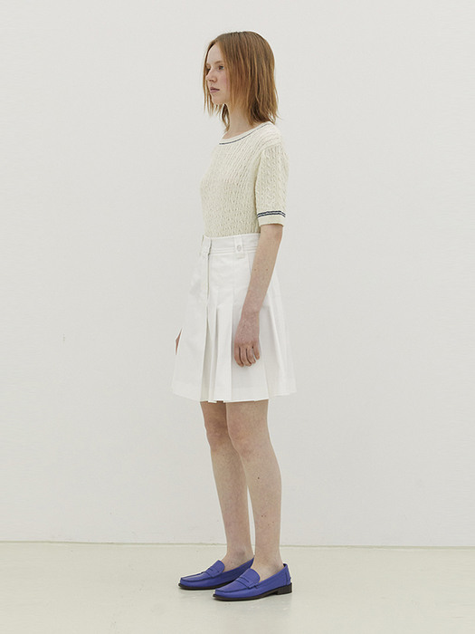 Cotton Pleats Skirt_WHITE