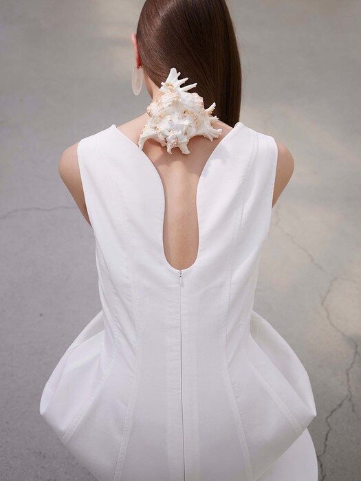 Fluid Square Neck Corset Midi Dress (White)