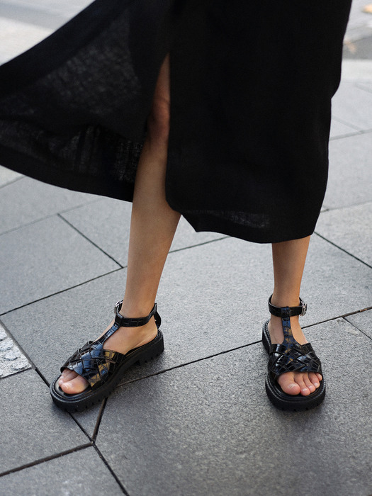 [단독]VAN Weaving T-strap platform sandals - 3colors 모던 위빙 T스트랩 플랫폼샌들